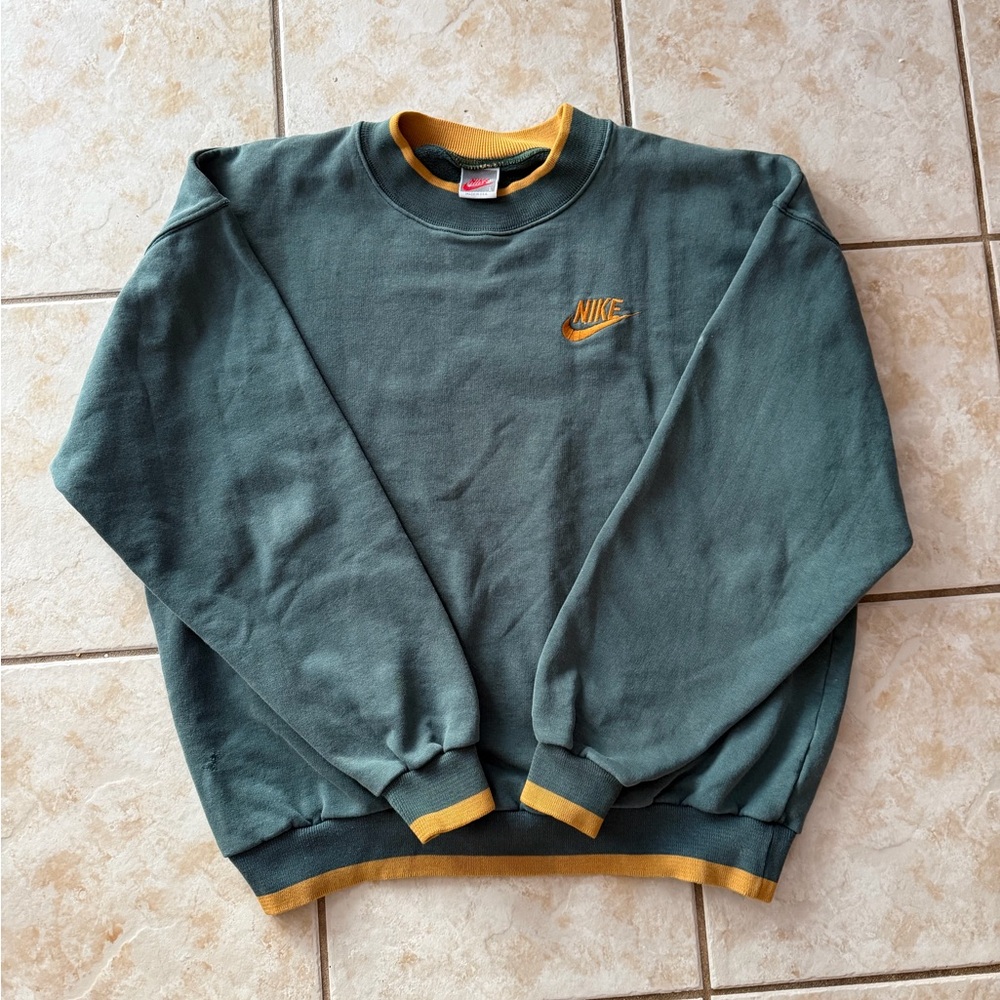 Nike Men's Olive and Mustard Crewneck Sweater